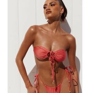 Hello Molly Azure Coral Lined Swim Bikini Top w/ Gold Details Womens Size Small